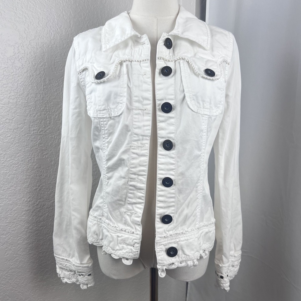 Y2K Anthropologie‎ Twill Twenty Two Jacket Womens Small White Denim Western